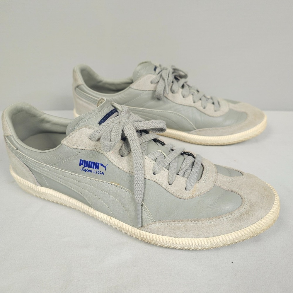 Puma Super Liga Shoes Men Size 10 Grey Blue Leather Indoor Soccer Sneaker